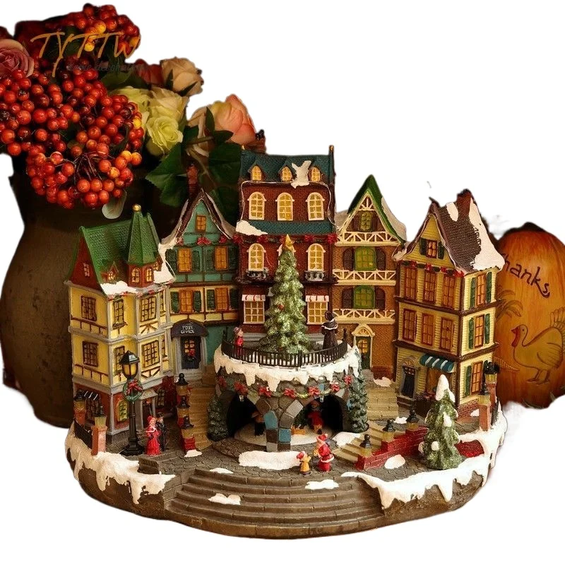 

European-style country town villa house Christmas music lighting restaurant atmosphere scene decoration