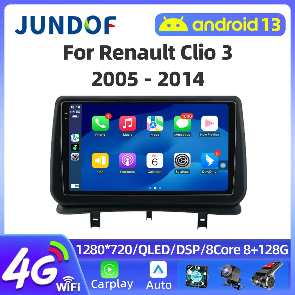 

JUNDOF 1280*720 Car Multimedia Player For Renault Clio 3 2005-2014 Carplay Android Auto 4G Wifi 2din