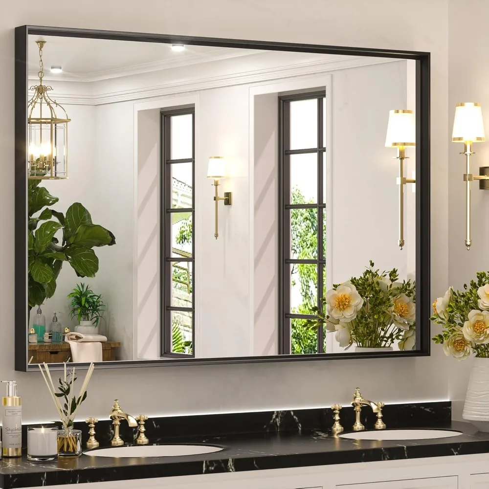 

Black Framed Mirror for Bathroom 40 x 30 Inch Rectangular Wall Mirror for Bathroom Metal Frame Farmhouse Black Mirror Large