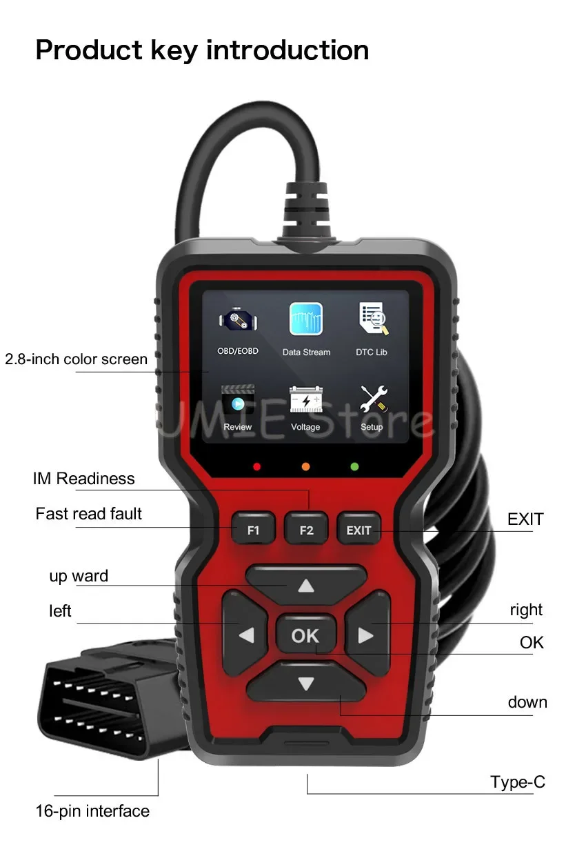 Hot selling V519 OBD2 Scanner color screen with 10 languages for printing car fault diagnosis