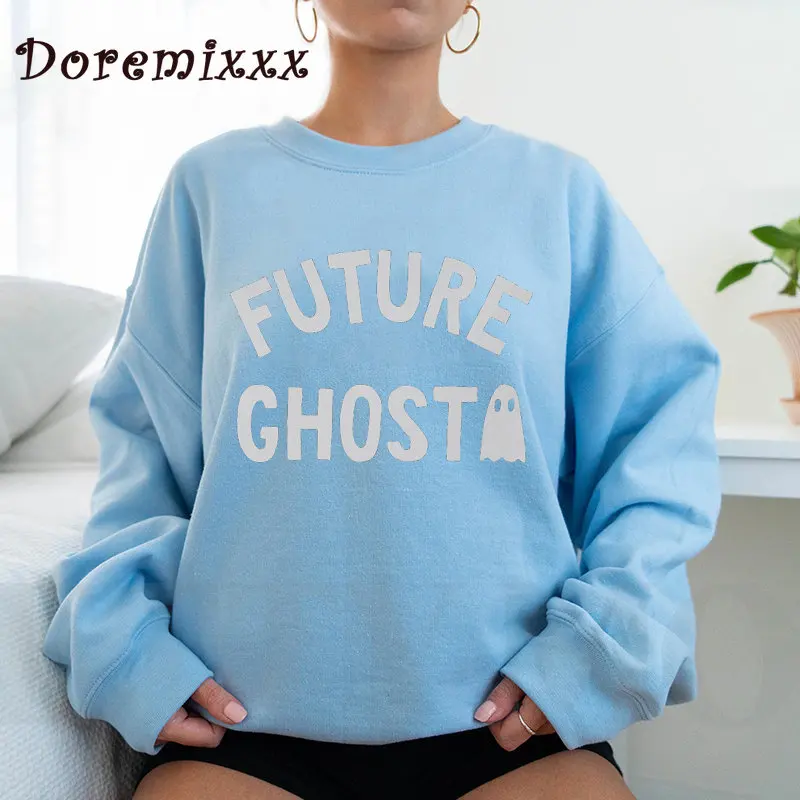 Future Ghost Black Crewneck Sweatshirt Trendy College Halloween Party Graphic Sweatshirts Women Clothing Streetwear Femme Gift