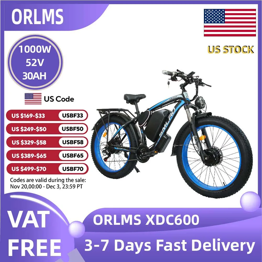 

ORLMS XDC600 adult E-bike 1000W 52V 30Ah battery Electric Bike,26-inch All-terrain fat tire E-Mountain bike