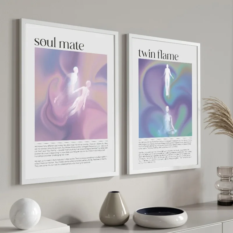 Twin Flame and Soul Mate Spiritual Aura Gradient Psychedelic Poster Print Canvas Painting Wall Art Pictures for Room Home Decor