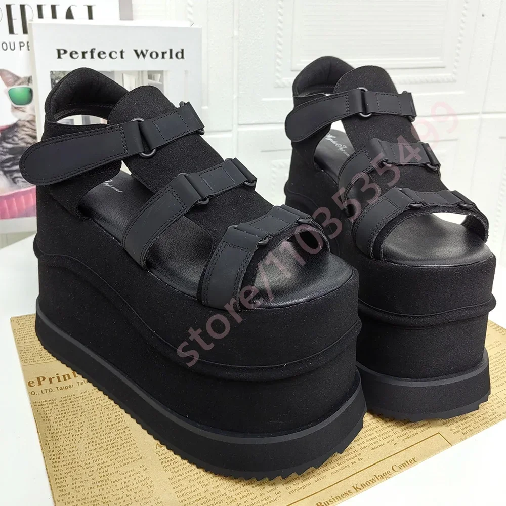 2026 New Platform Wedge Sandals Multi-Buckle Strap Open Toe Summer Shoes Gothic Punk Casual Height-Increasing Sandals for Women