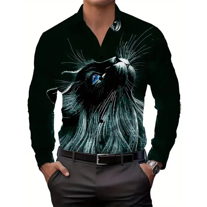 New Men's 3D Texture Animal Printed Casual Shirt Long Sleeve Tiger Pattern Luxury Fashion Long Sleeve Top
