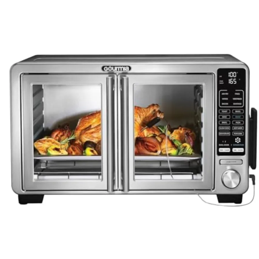 

XL Digital Air Fryer Toaster Oven with Single-Pull French Doors Stainless Steel Silver 1100W Large Capacity Rapid Air Circulati