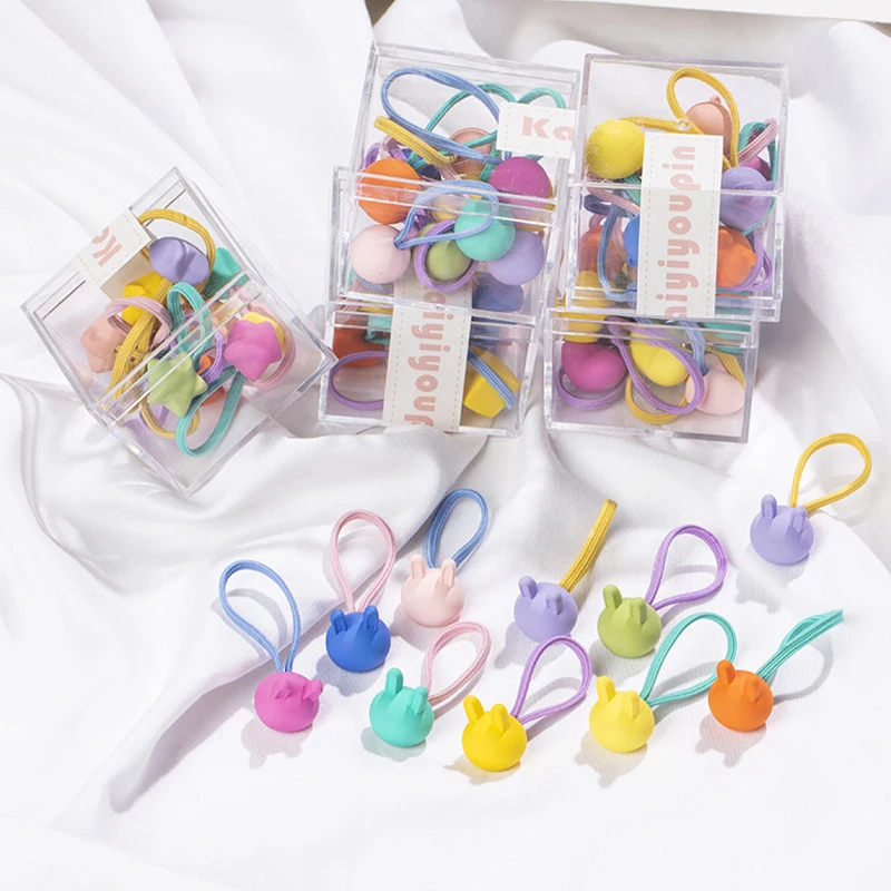 10pcs Girls Rubber Bands Baby Cute Candy Colored Hair Accessories High Elastic Hair Rope Boxed Children Hair Rings