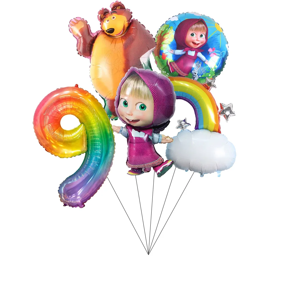 Mascha und der Bär Geburtstagsparty Banner Luftballons Teller Becher Servietten Tischdecke Mädchen Cartoon Partyzubehör Dekoration Babyparty – Detail 40