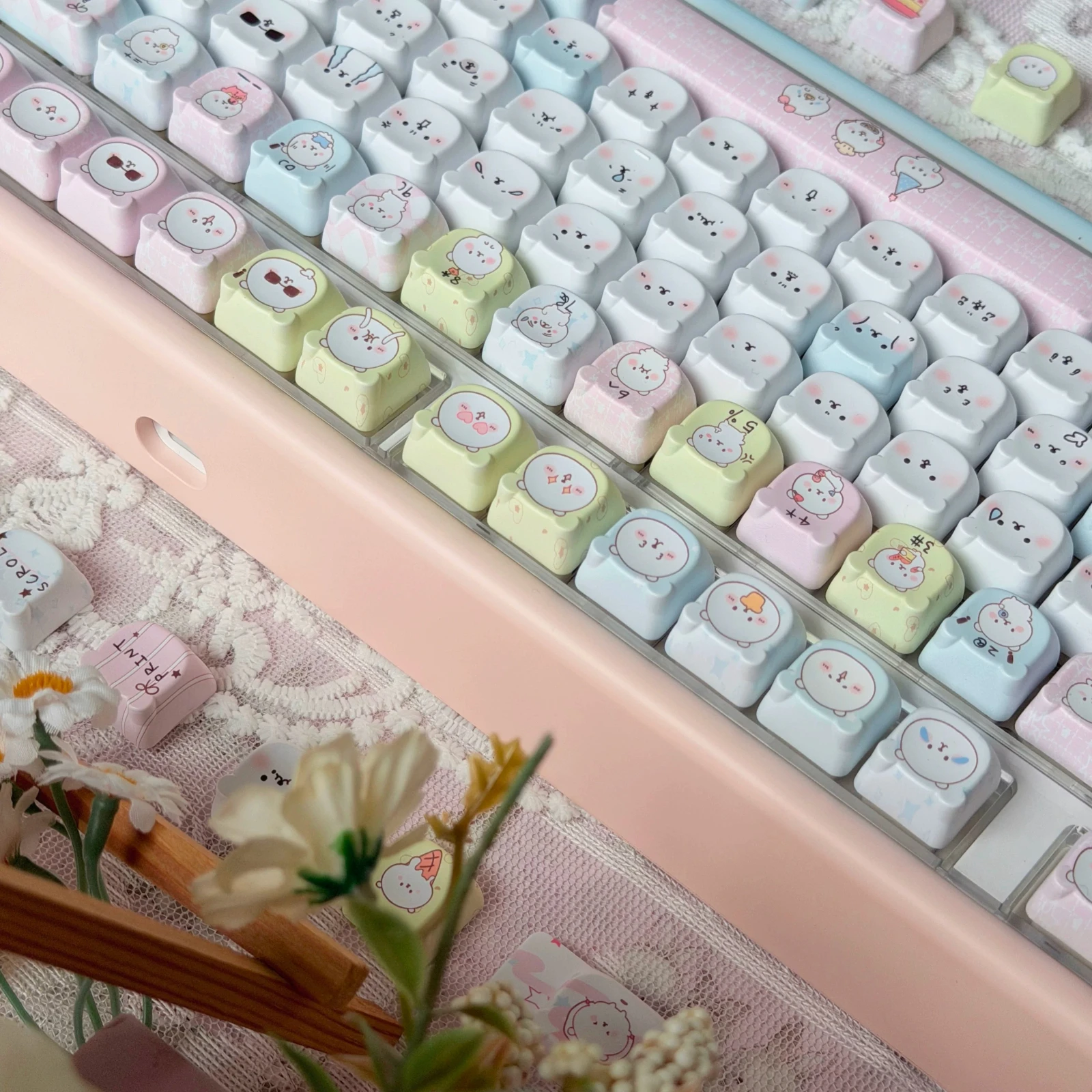 MAIMOOO Cute Bear Head Design Keycap EAO Profile PBT Sublimation Custom Blue Pink Kawaii Bear Keycaps for Mechanical Keyboard
