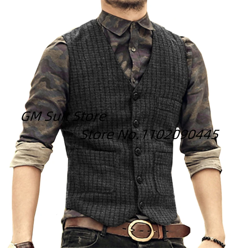 V-neck Camping Vest Single-breasted Steampunk Suit Vests Dress Man Male Working Men\'s Sleeveless Suits Blazer Clothing