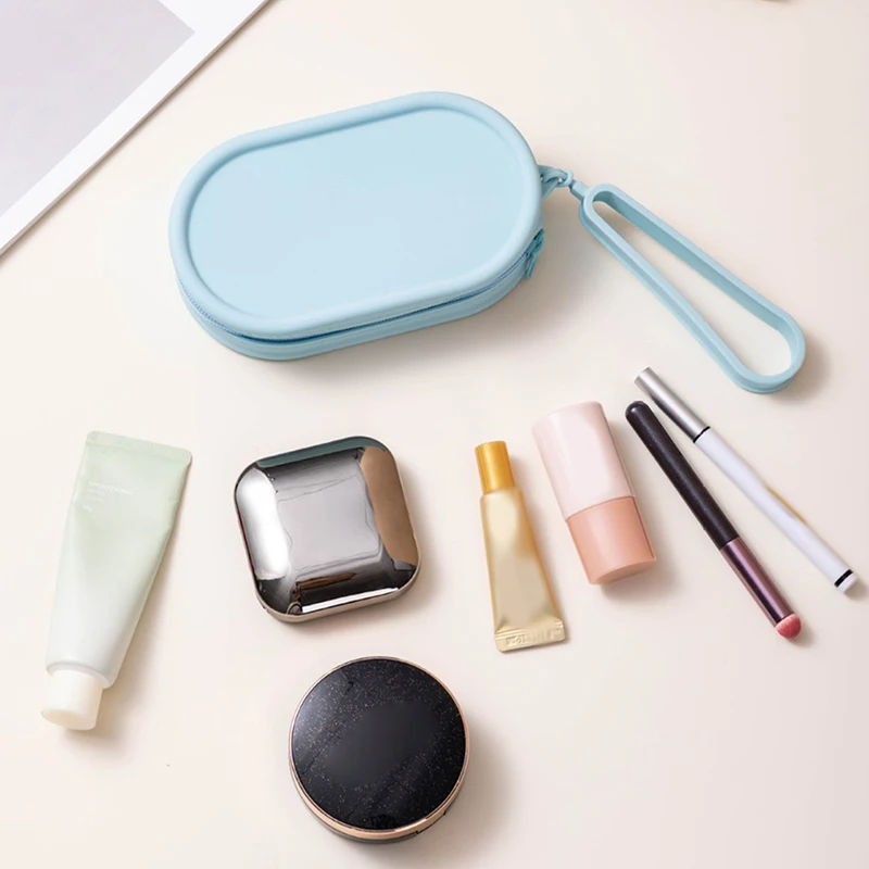 محفظة نقود معدنية محمولة من السيليكون بسحاب مقاوم للماء حقيبة سفر ذات سعة كبيرة بلون سادة حقيبة سماعة أذن للطلاب #4