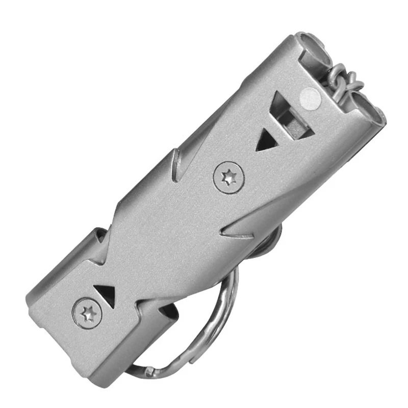 1Pcs Outdoors High Decibel Portable Keychain Whistle Stainless Steel Double Pipe Emergency Survival Whistle Multifunction Tools
