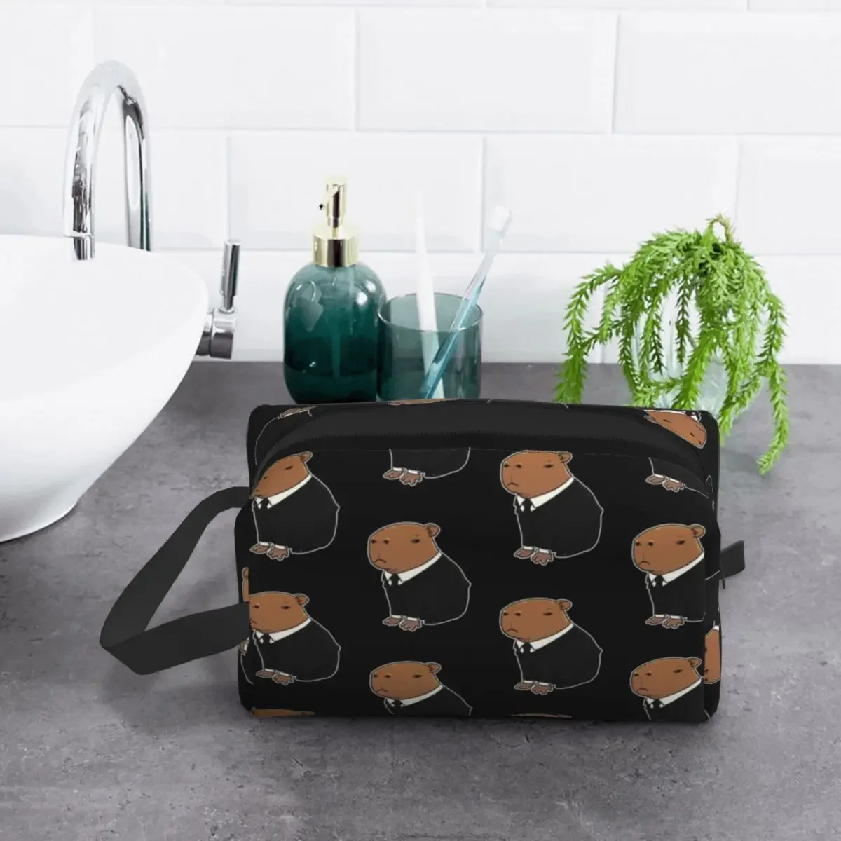 Custom Capybara In A Suit Pet Travel Cosmetic Bag for Women Makeup Toiletry Organizer Lady Beauty Storage Dopp Kit