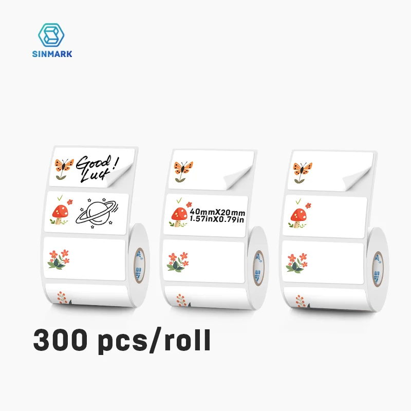 300pcs/roll Cartoon Label Stickers Thermal Paper Cute Blank Stickers Gift Tags Compatible SINMARK Phomemo Portable Printers