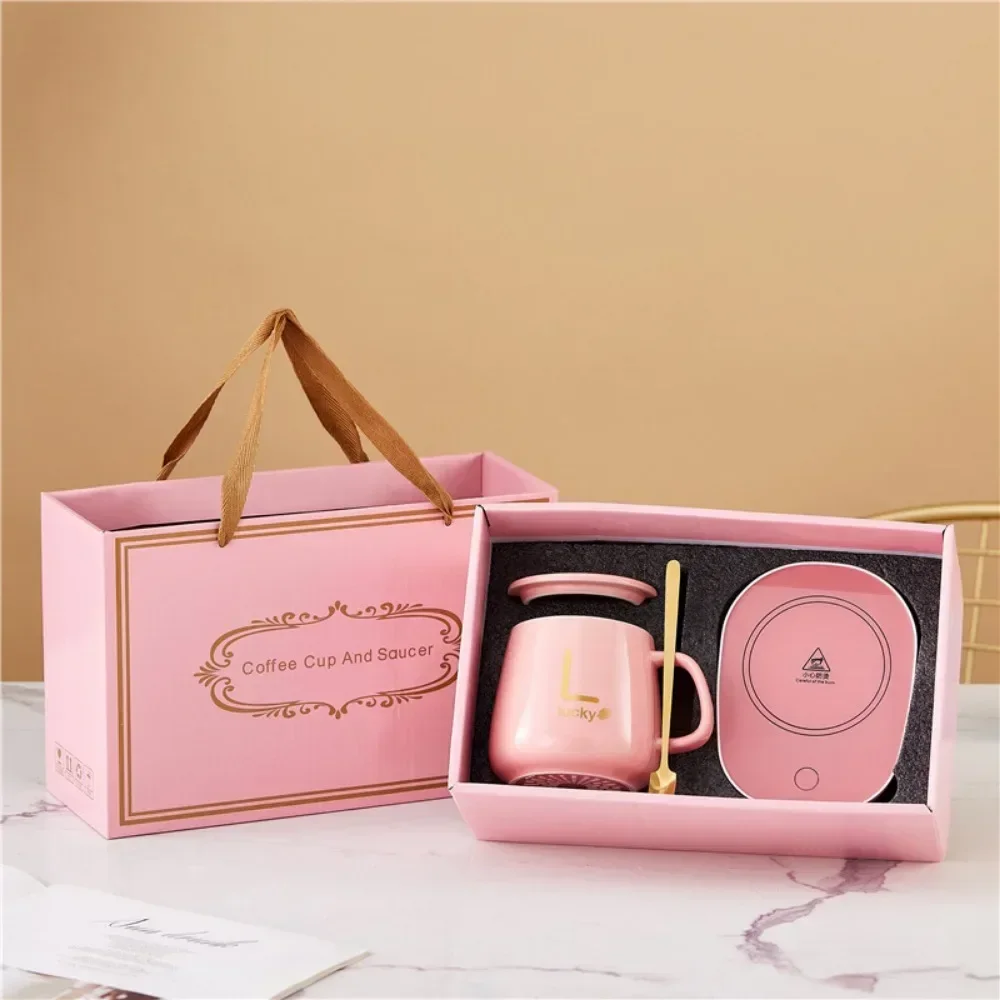 55 Degrees Thermostat Cup Gift Box Set Warm Ceramic Cup Mugs With Spoon And Storage Bag Set  Folding Spoon For Portable Meals