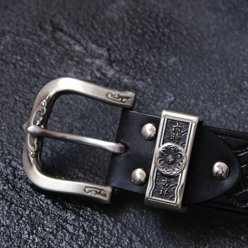 Handmade Designer Tibetan Silver Button Genuine Leather Straps Man Male Belts For Women Cowhide Embossed Buckle Belt