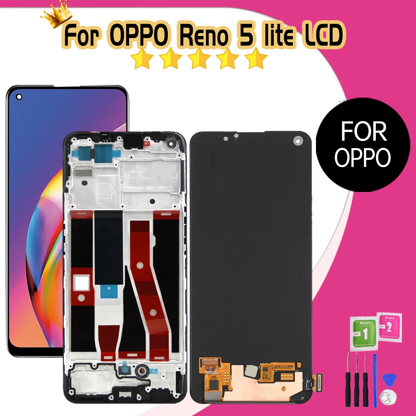 100% Tested 6.43\'\' For OPPO Reno5 Lite Screen Digitizer Assembly Replacement For Reno 5 Lite CPH2205 LCD Display Touch