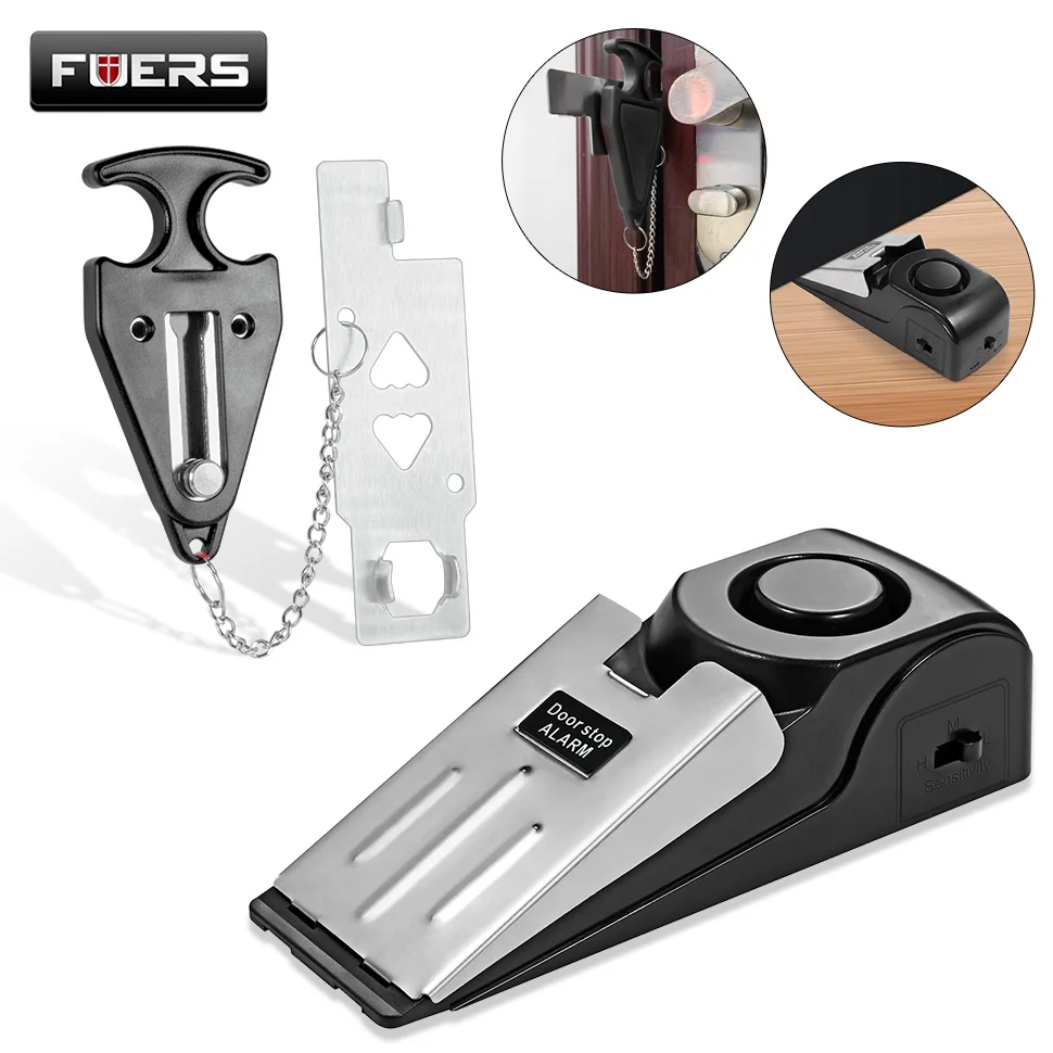 FUERS Wireless Doorstop Alarm System125dB Door Lock Home Security Anti-Theft System Portable Doorstop Preasure Alarm Sire