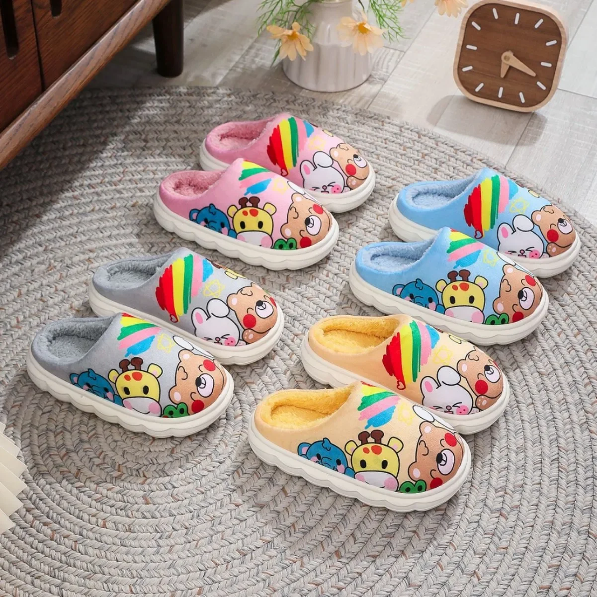 

Zoo Childrens Cotton Slippers For Boys And Girls Indoor Cotton Shoes Plus Velvet Warm Soft Bottom Baby Non Children Slippers