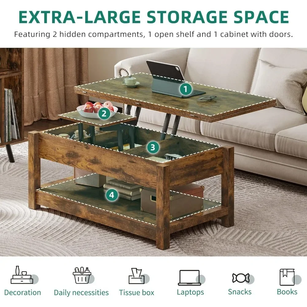 Rustic Brown Pool Table Serving Coffee 3 in 1 Multi-Function Coffee Tables With Storage for Living Room Dolce Gusto Furnitures