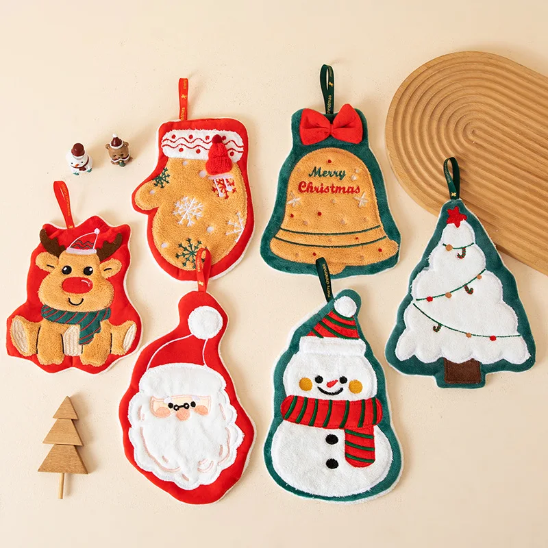 طفل عيد الميلاد مناشف اليد لطيف سانتا كلوز ثلج المرجان الصوف منشفة المناشف للطفل هدية الاطفال الحمام شنقا منديل