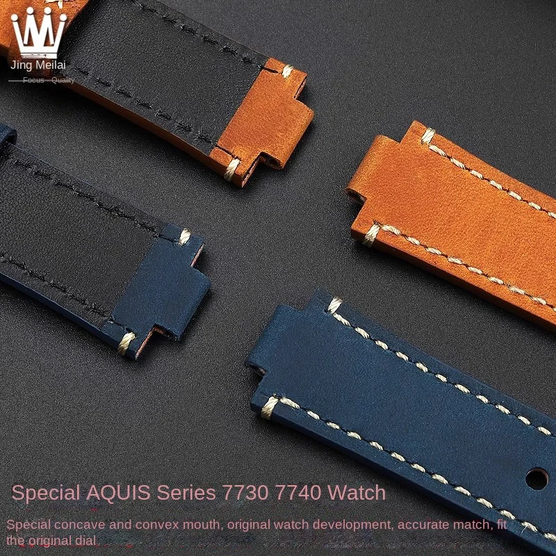 Convex mouth wristband For ORIS diving AQUIS retro Cowhide  733 7730 7740 men's watch strap 24 * 12mm 24 * 11mm belt