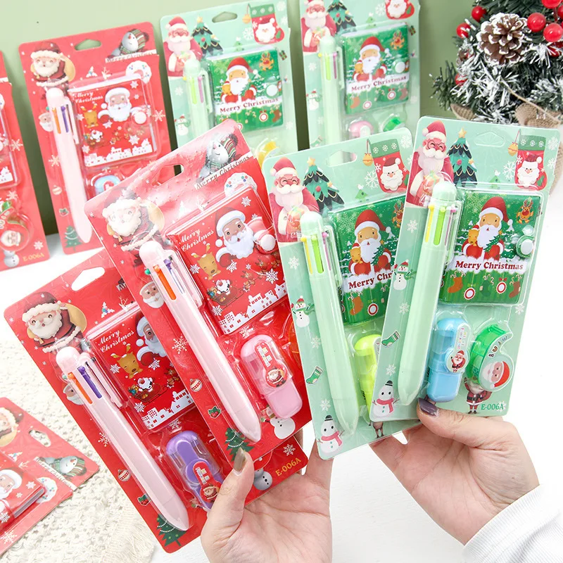 4pcs Christmas Stationery Set Children\'s Christmas Holiday Gift 10 Color Gel Pen Notebook Student School Stationery Supplies