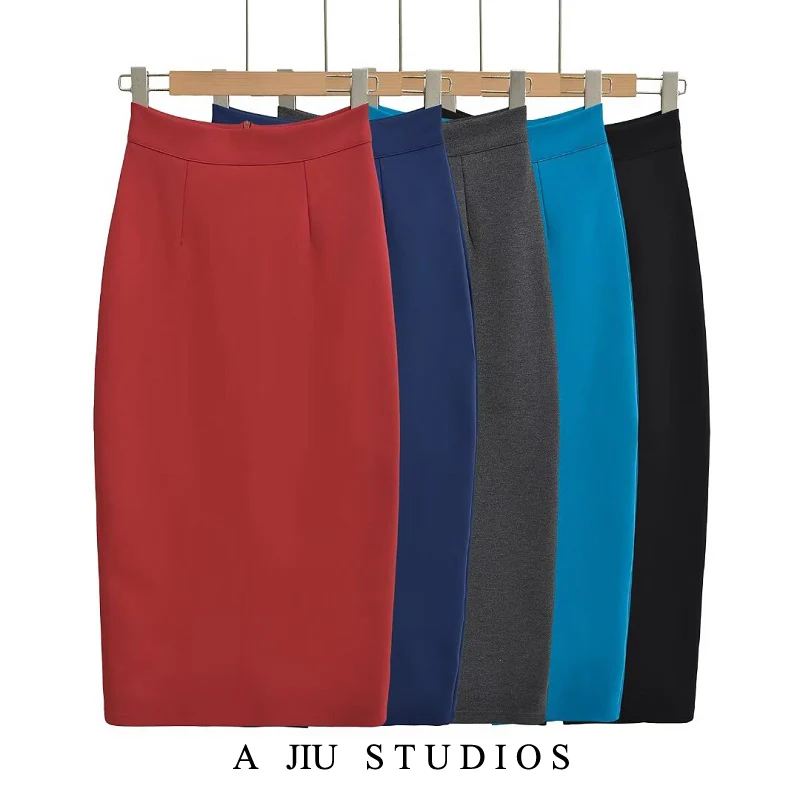 

Sexy High Waist Mid-Length A-Line Skirt with Ba Slit Slimming Bodycon Anti-Light Walking Skirt Ele OL Straight Skirt