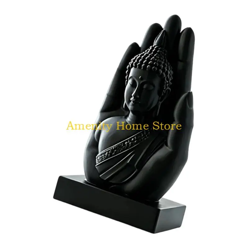 F26C Decorative Figure Within a Raised Hand, Sculptural Statue with Rectangular Base for Home or Office Interior Display Accent