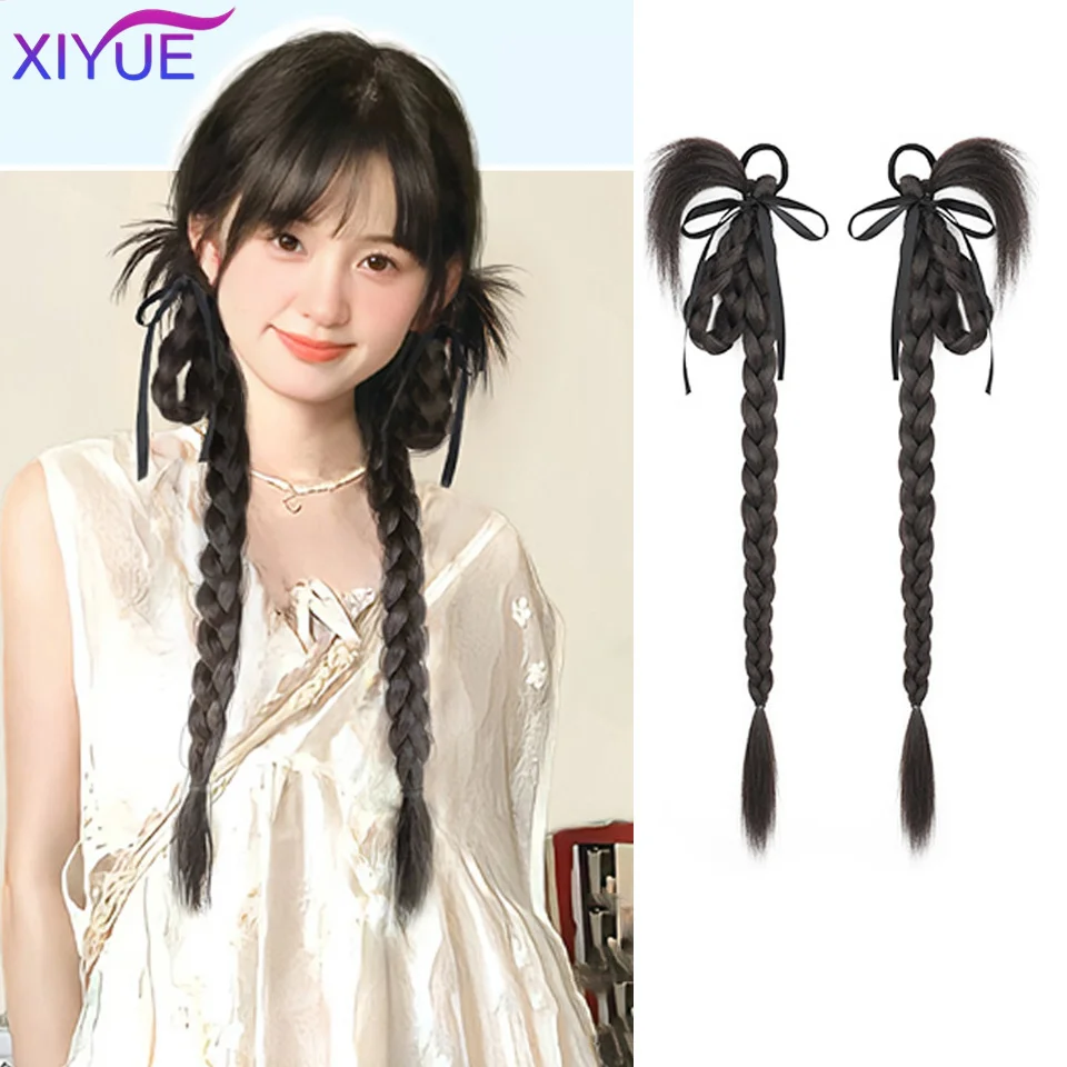 

XIYUE Wig Bubble Braid Double Ponytail Fuffy Imitation Fried Dough Twists Braid Ponytail Wig