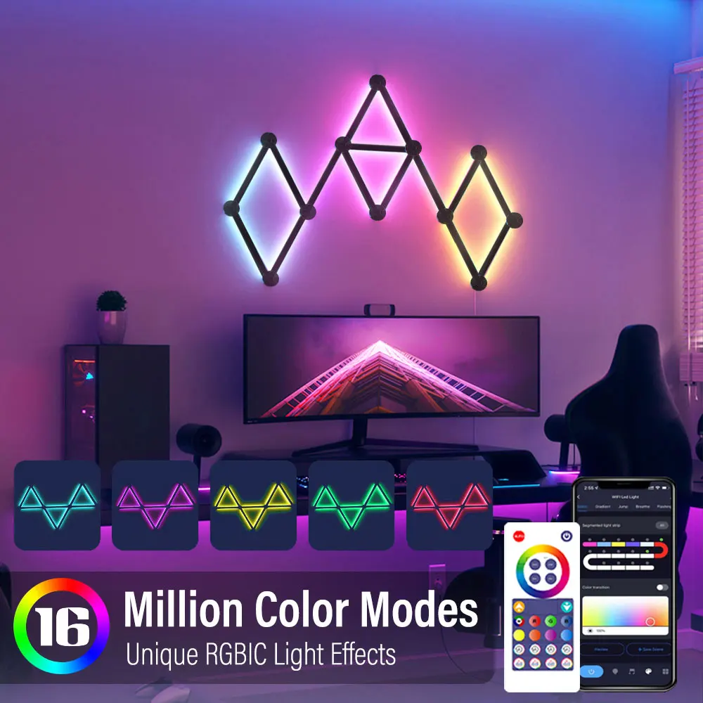 WIFI lampada da parete intelligente RGBIC luce notturna ambientale decorativa fai da te Splicing controllo APP dimmerabile per la sala giochi camera da letto TV