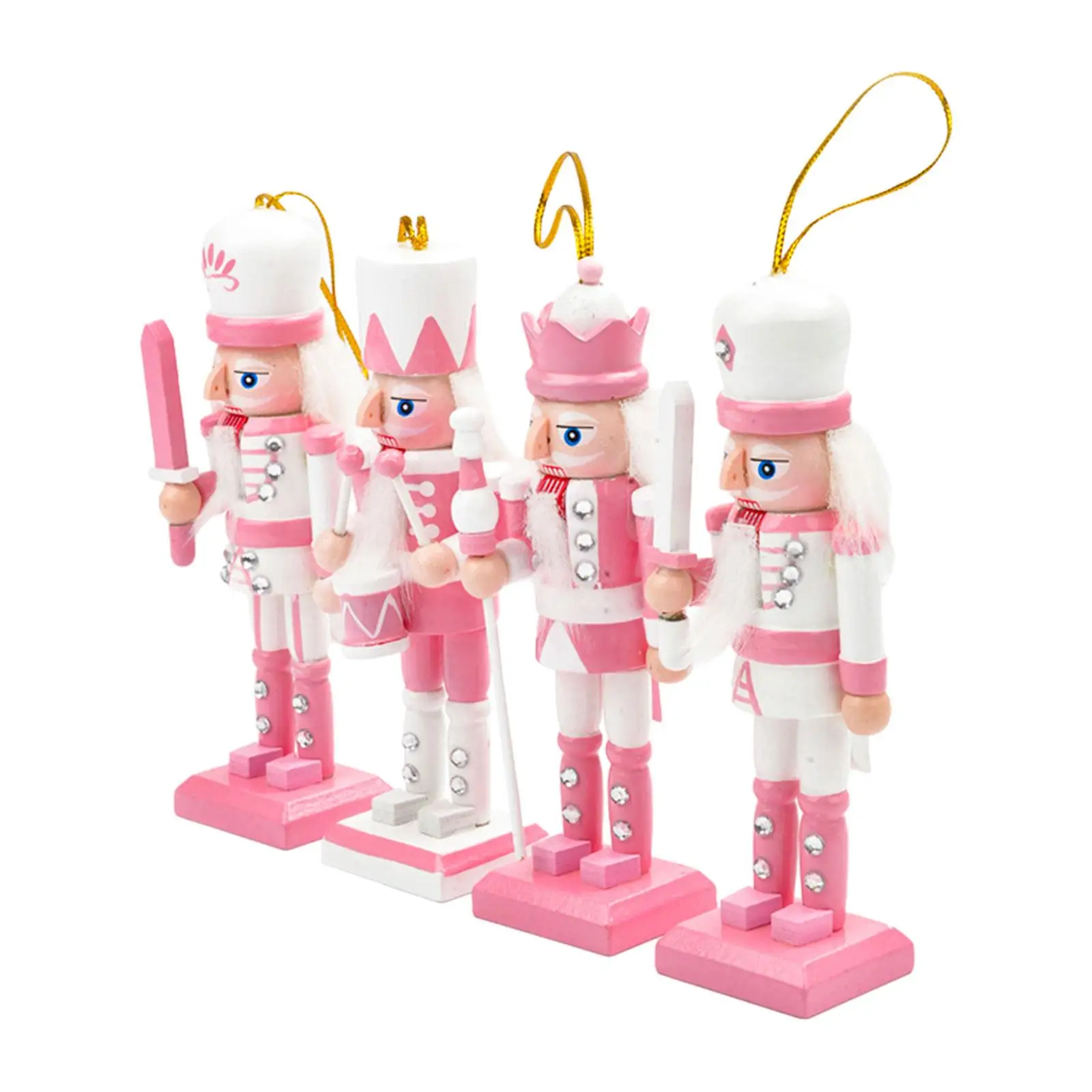 Wooden Nutcracker Soldier Figurine Set of 4 for Festive Tabletop Display Christmas Decoration Collectible Dollhouse Miniature