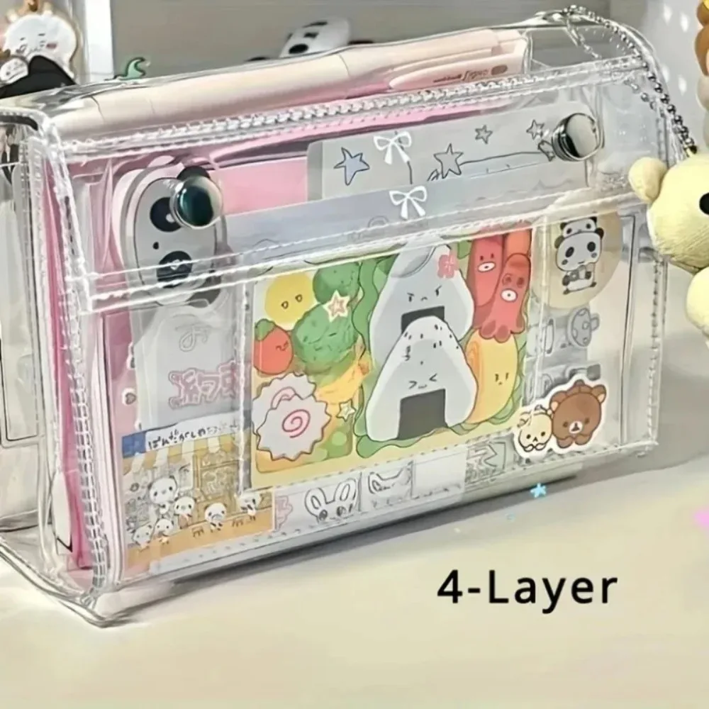 Bolsa de Maquiagem Transparente de PVC de 4 Camadas, Organizador de Produtos de Higiene para Viagem e Estojo Multiuso para Estudantes