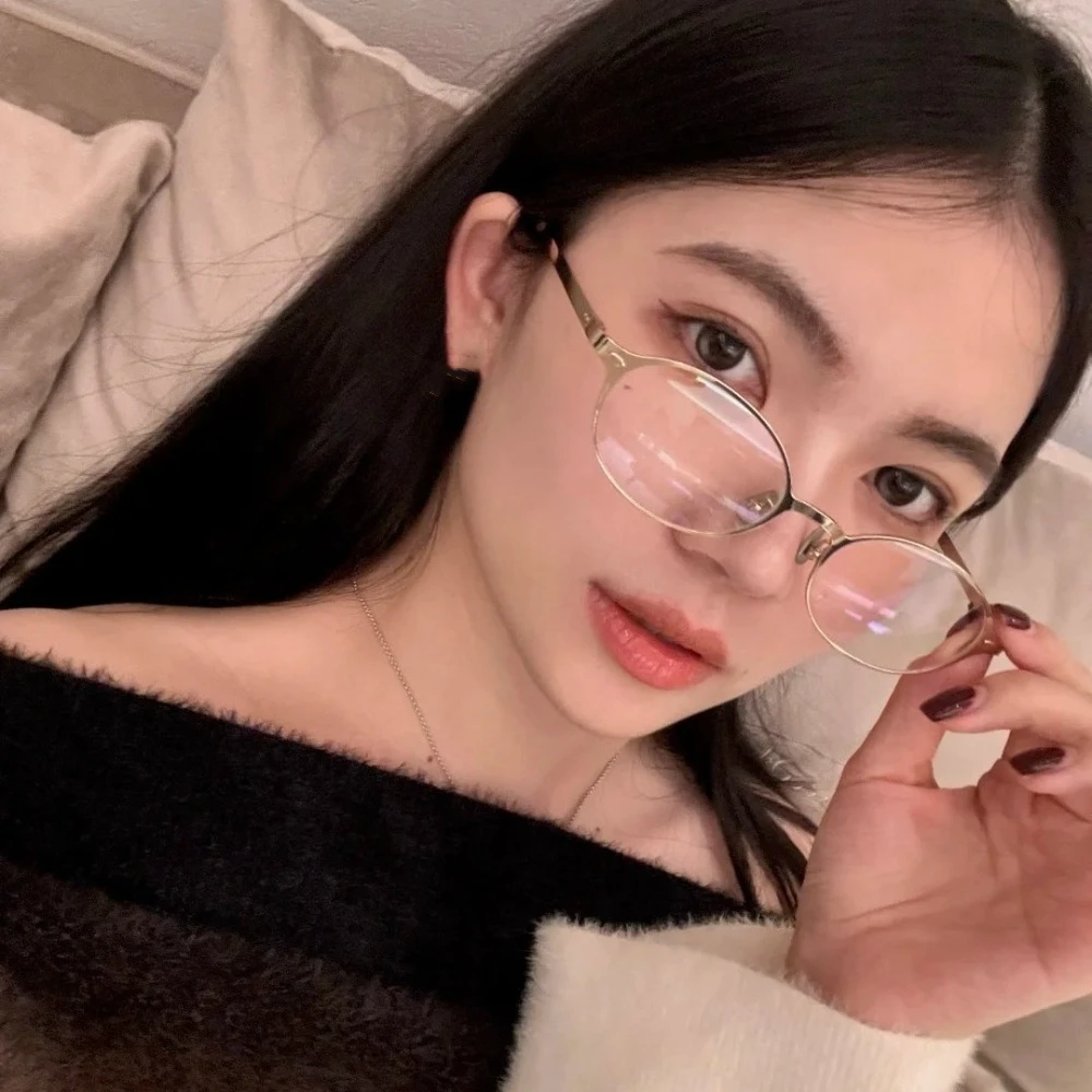 

Transparent Anti-blue Eyeglasses Spicy Girl Western Style Metal Oval Glasses Costume Accessory Punk Blocking Glasses Outdoor