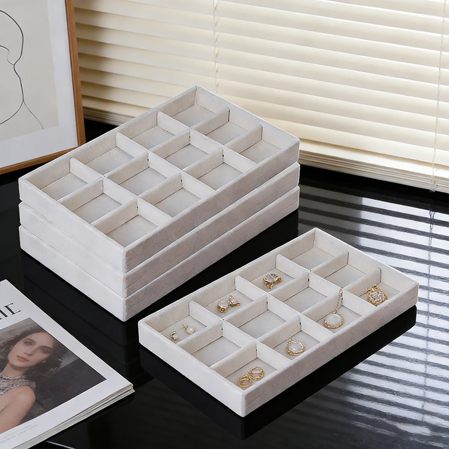 

Бархатный поднос для демонстрации украшений, изысканная шкатулка для ювелирных изделий, коробка для хранения браслетов и ожерелий, органайзер-поднос, бежевый, 4 шт.