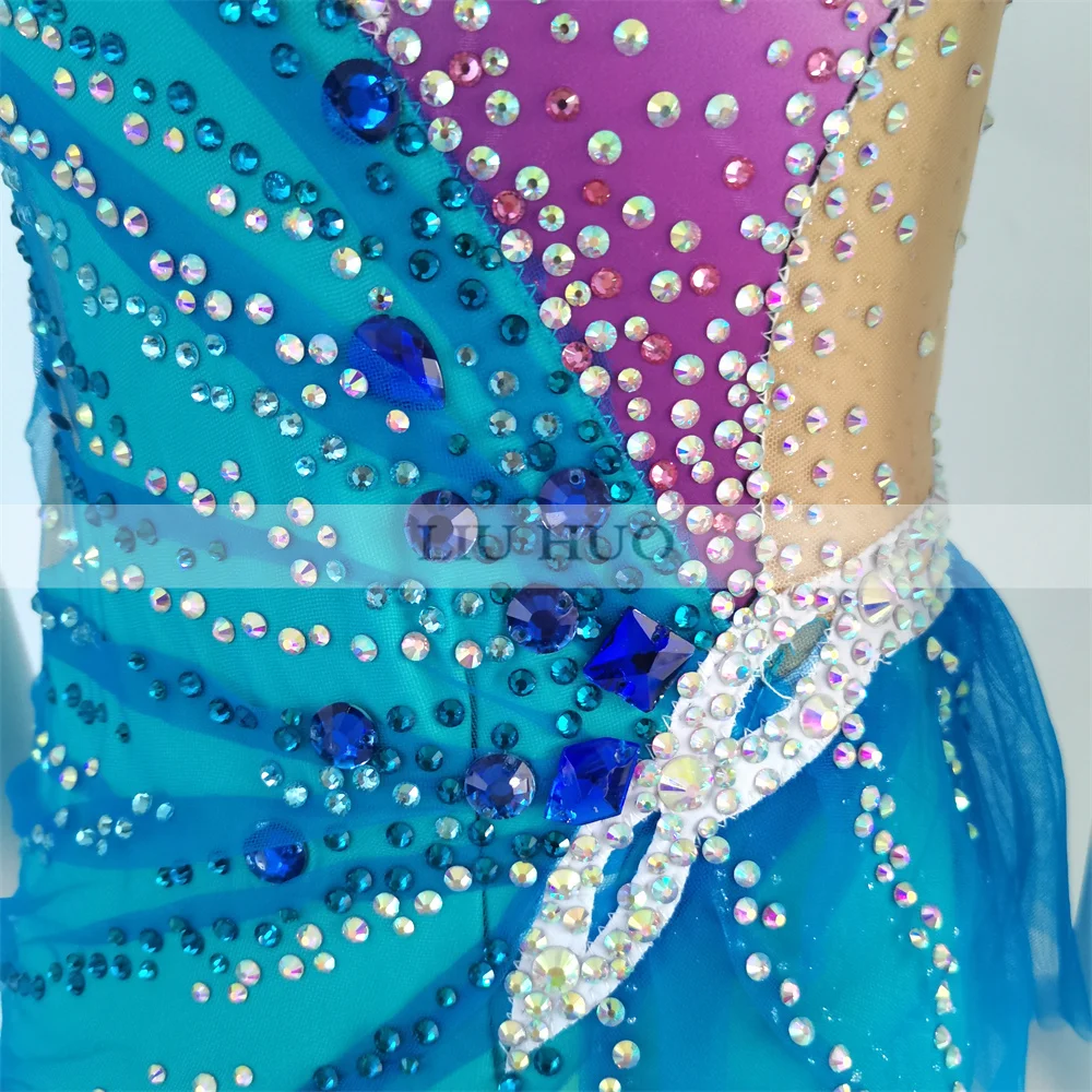 Liuhuo personalizar feminino menina traje desempenho ginástica rítmica collants competição patinação no gelo vestido azul cheerleading