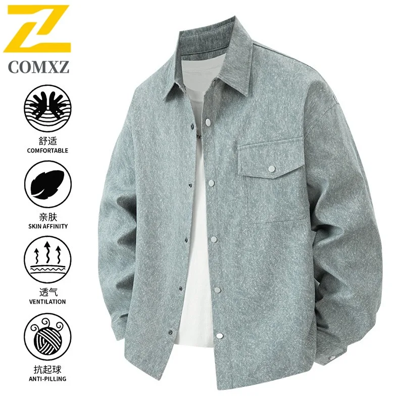 

COMXZ Men Stand Collar Outdoor Windbreaker Workwear Windproof Waterproof Coat for Hiking Camping Fishing Casual Loose Fit 2025