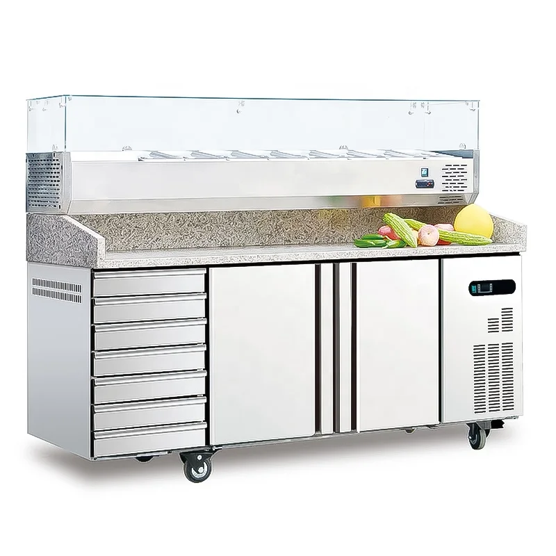 1.8m Commercial Restaurant Kitchen 2 Door Fridge Food Sandwich Pizza Prep Tables Refrigerator Stainless Steel