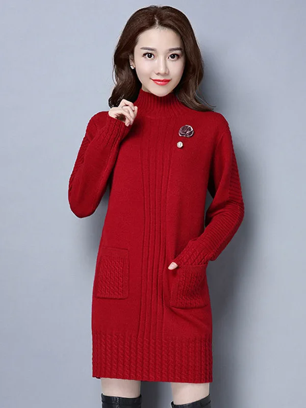 

Versatile Color High Ne Knit Sweater Women's Autumn Winter New Sle Loose Warm Mid-Length Base irt Commute Sle