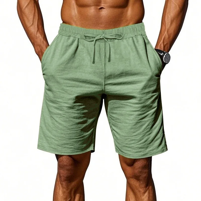 2026 Sommer Baumwoll-Leinen-Shorts für Herren – Einfarbige, lässige Strandshorts mit Knopfleiste und Taschen – Bequeme Freizeithose für den Urlaub