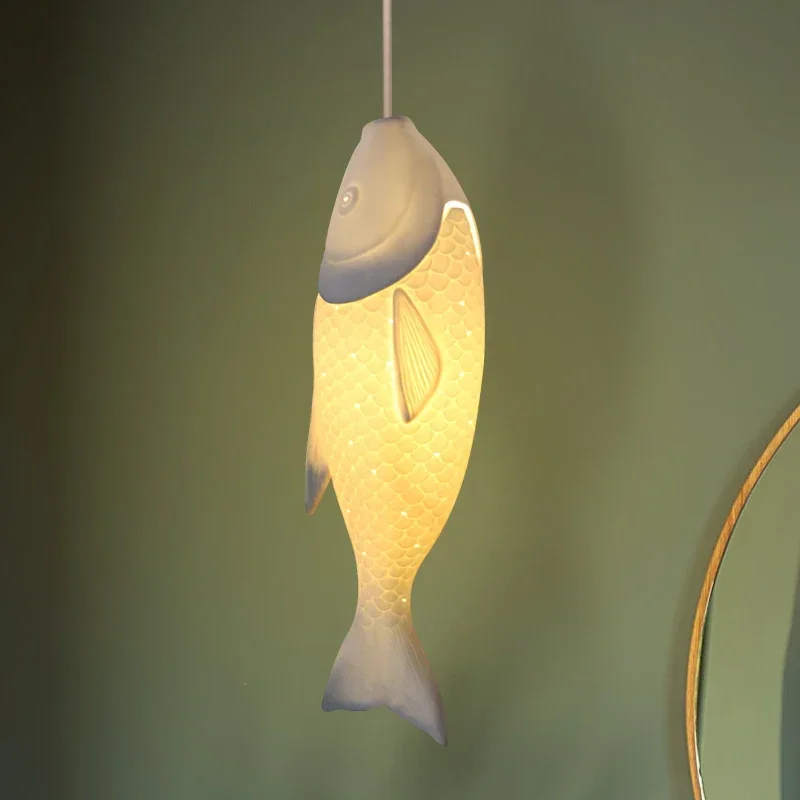 Nordic Vintage Style Fish Shape Pendent Lights Modern Porcelain Chandelier Light Restaurant High Art Pendent Lights