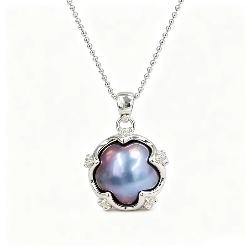 Vintage 925 Sterling Silver Pendant Inlaid Natural Mabe Pearl Delicate and Understated Pendant Fashion Elegance Jewelry Gift