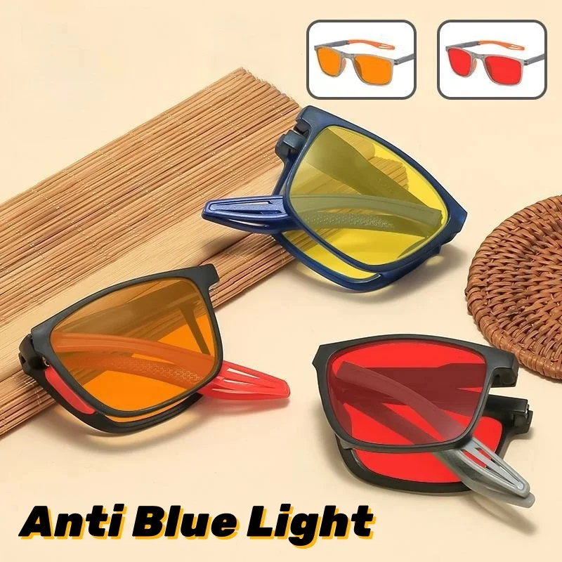 

Stylish Portable Folding Glasses Orange-Red Lenses Ultra-Lightweight Classic Anti-Blue Light Protective Eyewear Unisex