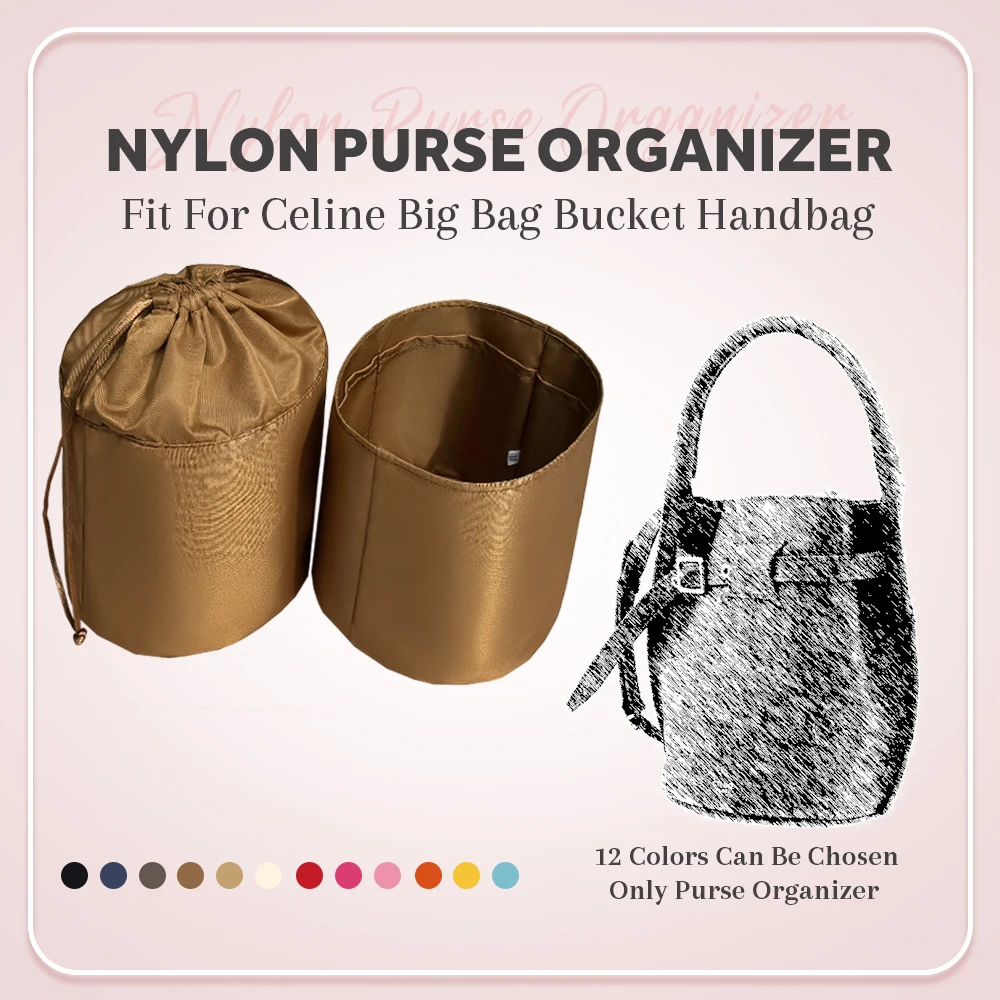 

Nylon Purse Organizer Insert, Inner Liner Bag Storage Organizer Insert Fit for Celine Big Bag Bucket Drawstring Inside Bag