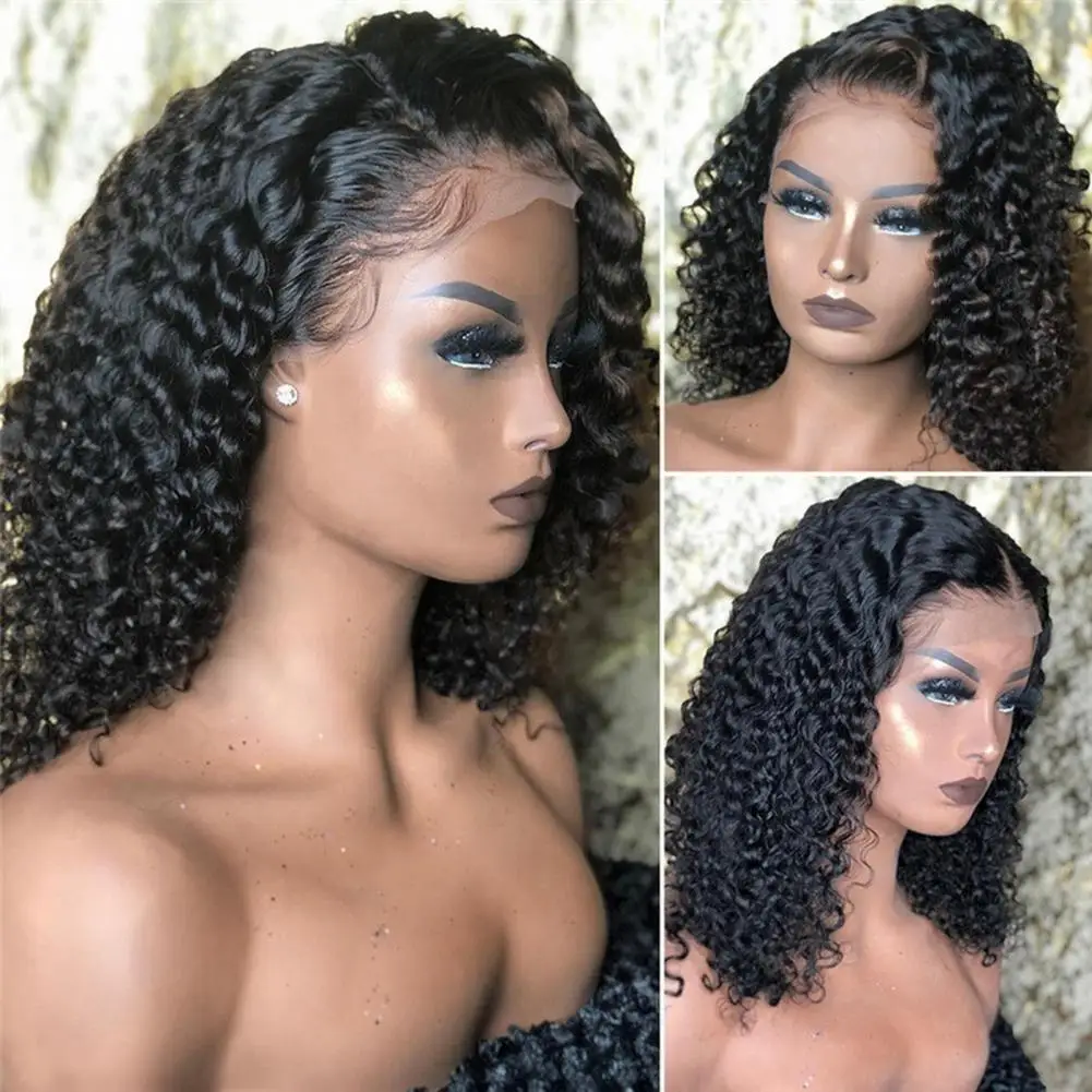 

Deep Wave 180% Density Pre-Plucked Side Part Short Bob 13*4 Lace Frontal Brazilian Virgin Human Hair Wigs For Black Woman