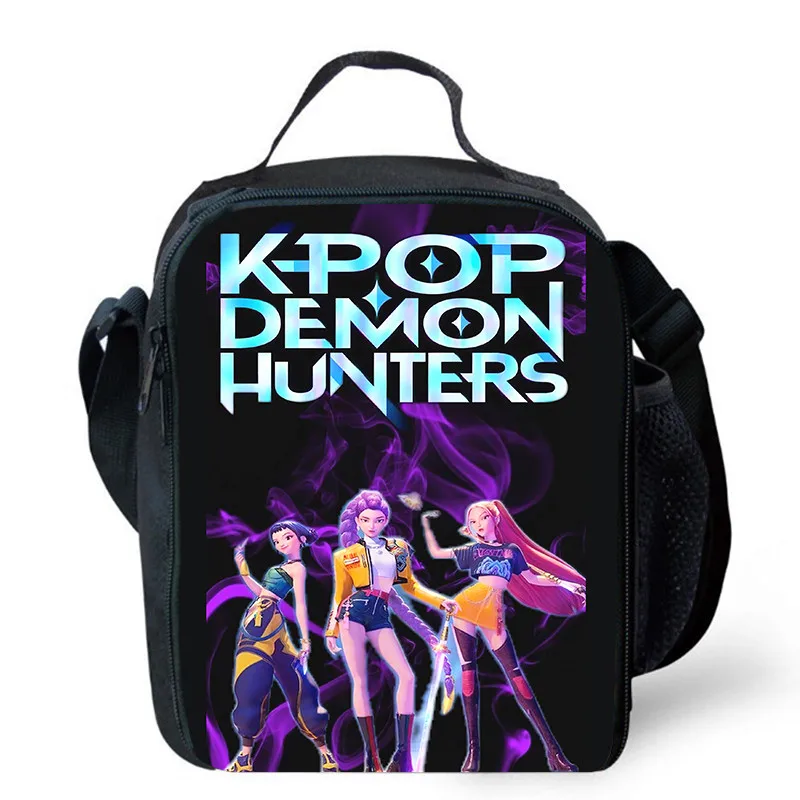 حقائب الغداء للأطفال، حقائب نزهة مدرسية كرتونية K-P-op D-em-on H-u-nte-rs للفتيات والأولاد، حقائب تبريد عازلة للأطفال