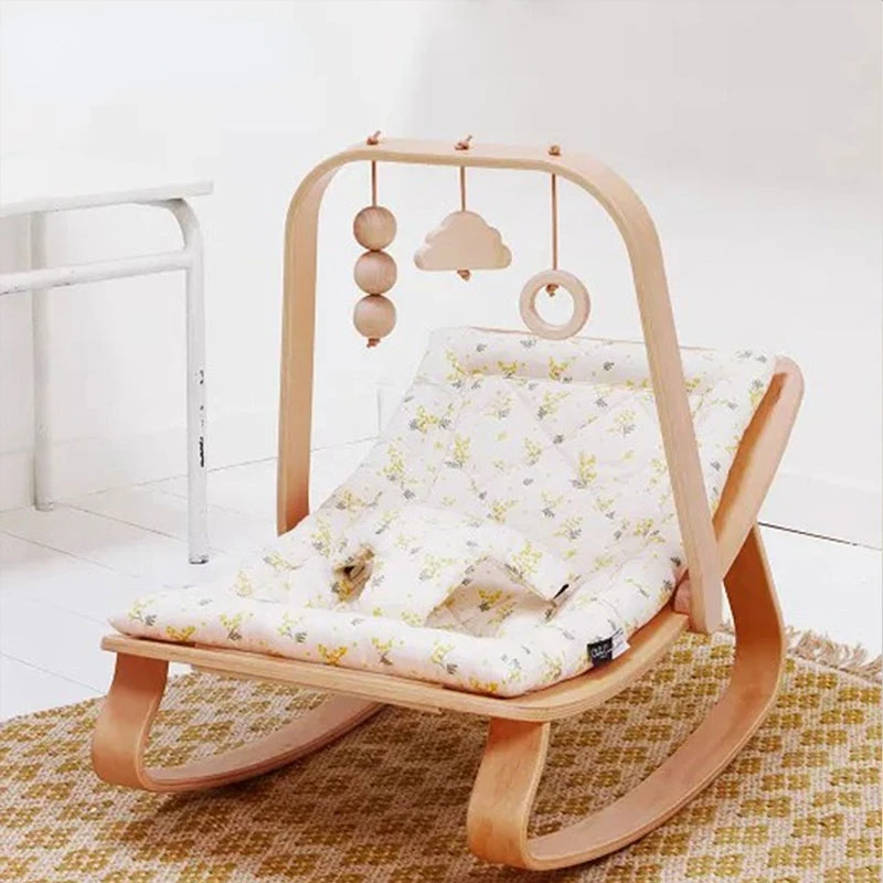 2022 Childhood Wooden Baby Bouncer With Baby Gym Rocking Chair Small Cradle Bed For Baby Sleep Balance Rocker Sofa Chair