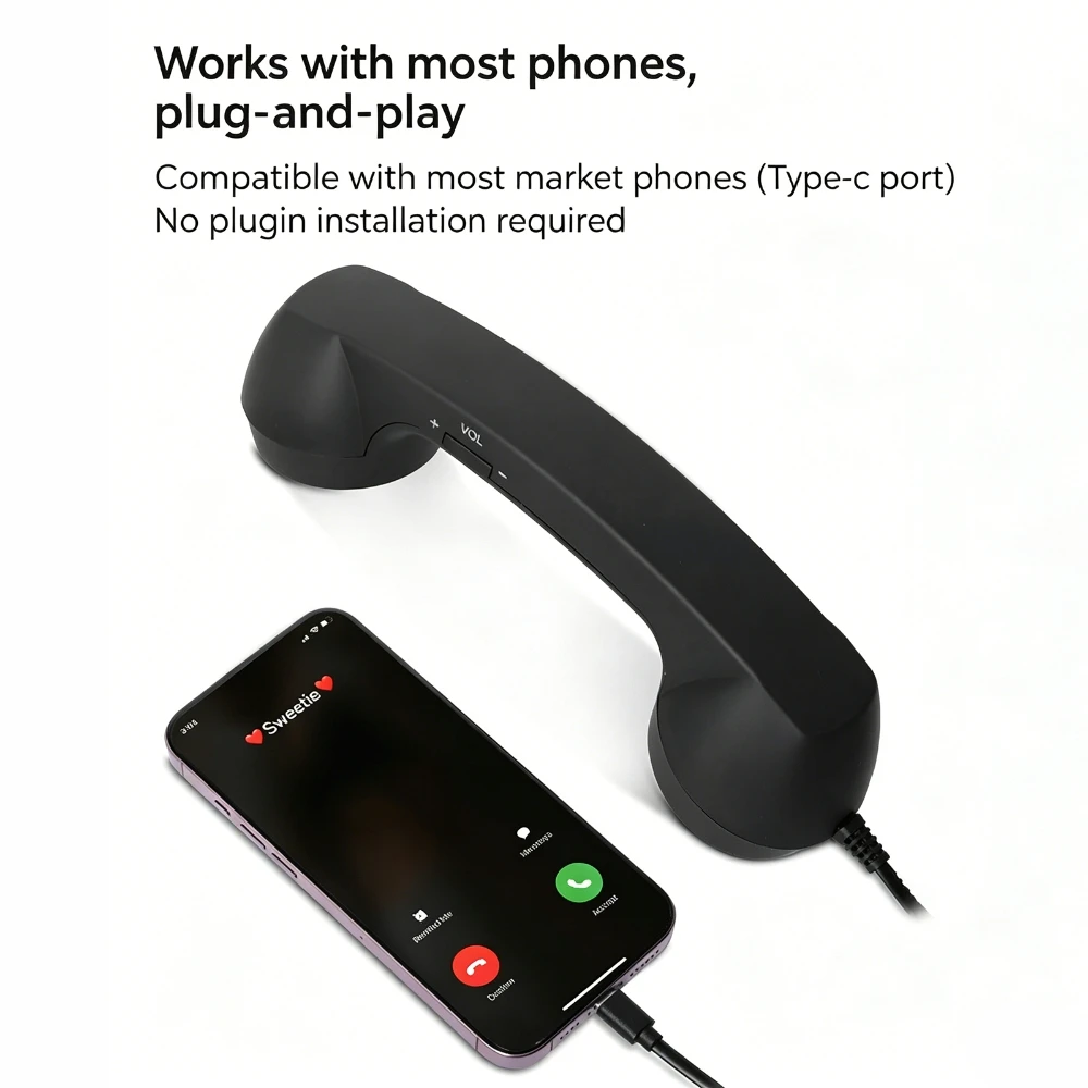 Mehrfarbiger Retro-Telefonhörer, Typ-C Plug-and-Play Strahlenschutz-Telefon Externer Kopfhörer Handy-Empfänger mit Mikrofon – Detail 9