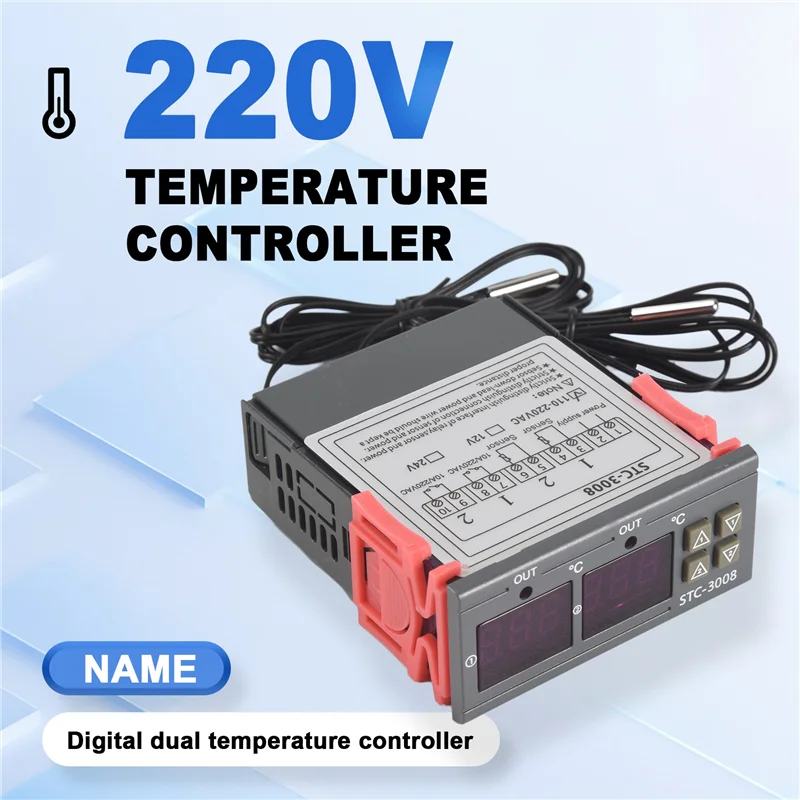 RISE-цифровой термостат, регулятор температуры STC-3008, термометр, датчик, гигрометр, 12 В, 24 В, 220 В