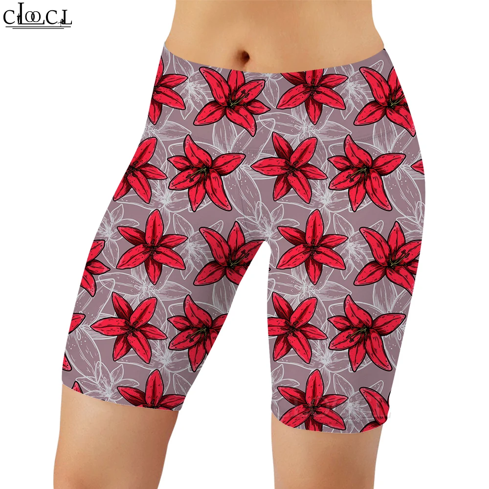 CLOOCL – Legging de Fitness pour femme, short décontracté, imprimé en 3D, motif de fleurs et de forêt tropicale, pour entraînement, Jogging